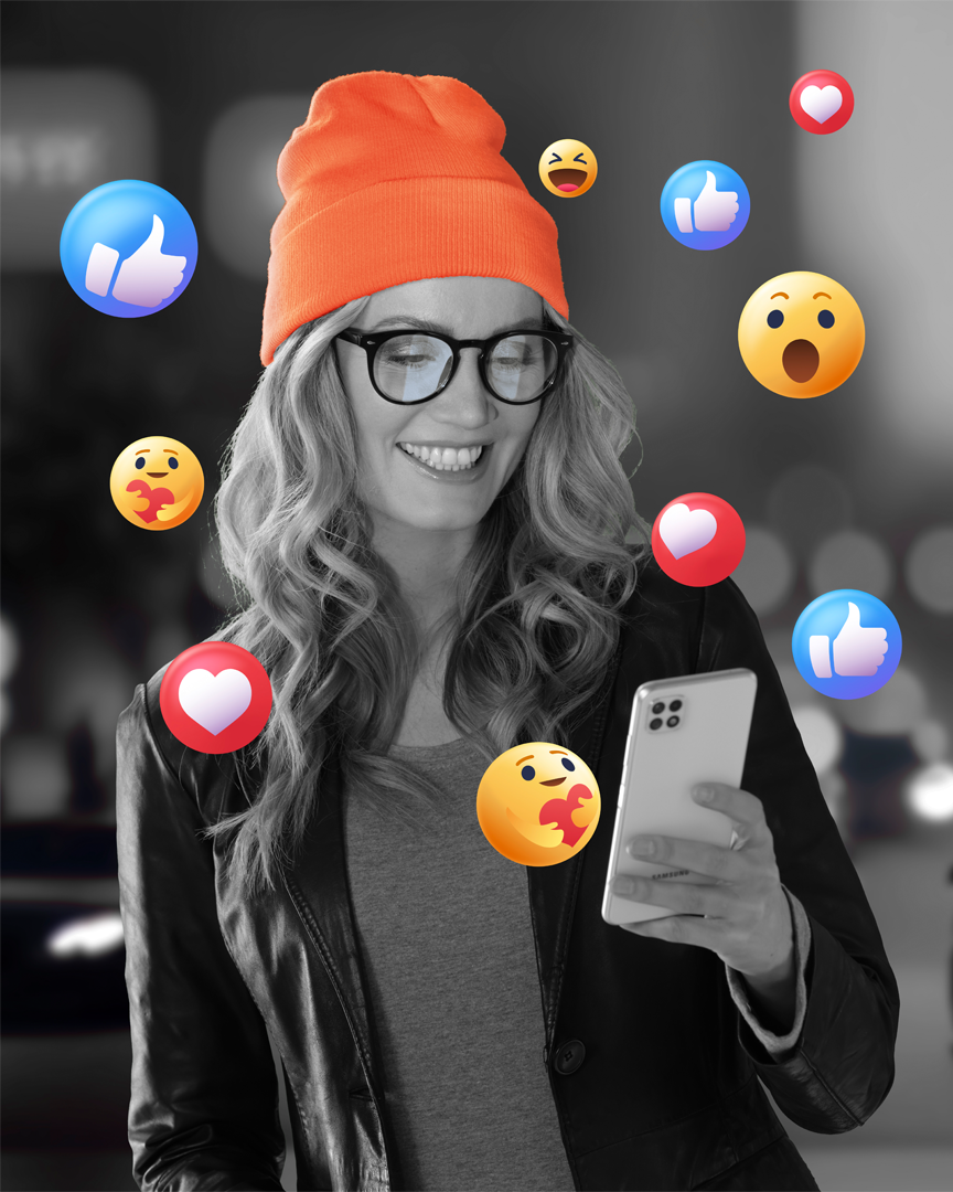 Videografie Frau umkreist von Emojis